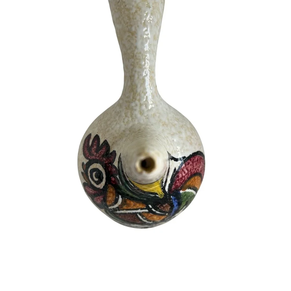 Mid‎ Century Modern Italian Pottery Vase Rooster Motif Textured Glaze Handmade
